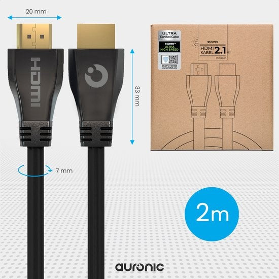 Auronic HDMI Ultra High Speed 2.1 Cable - Ethernet - Câble mâle-mâle - Noir - 2 mètres