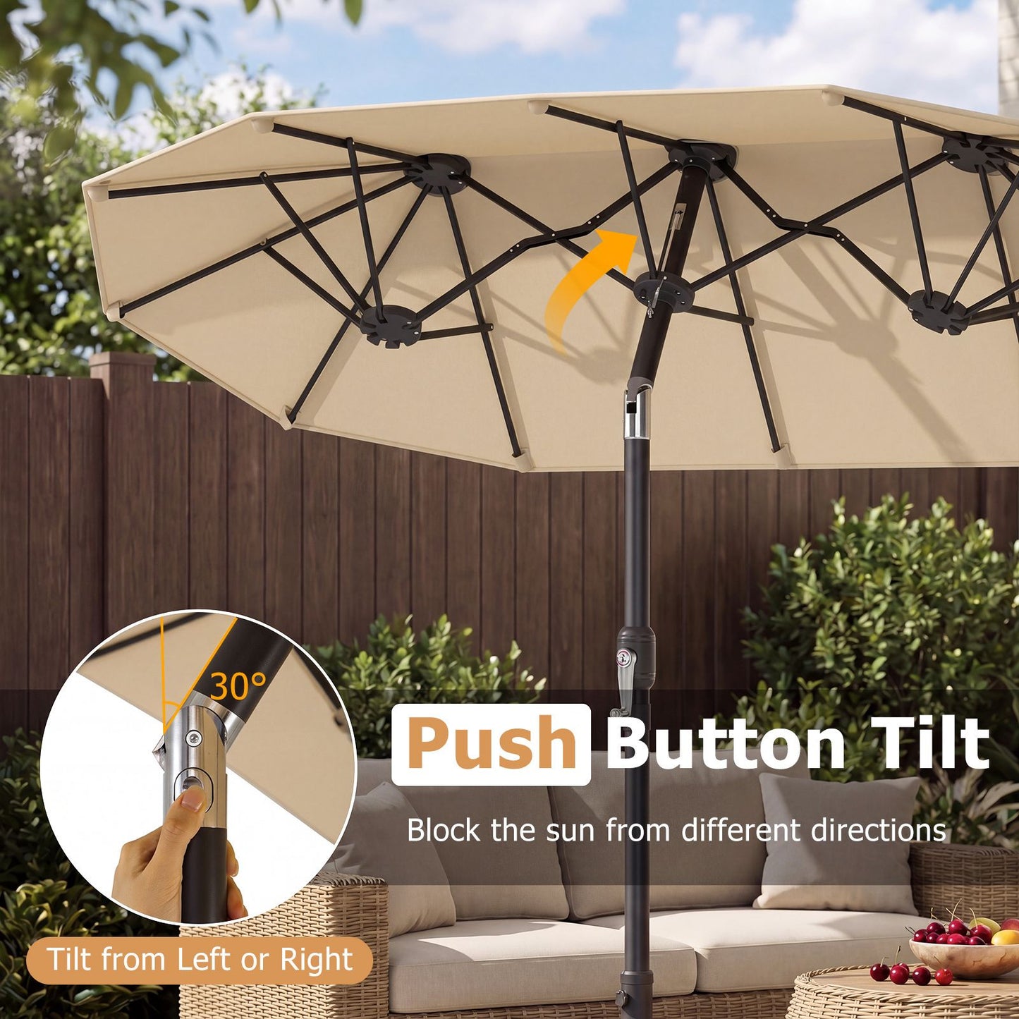 Parasol double Coast 300 x 160 cm - Rectangulaire - Inclinable - Beige