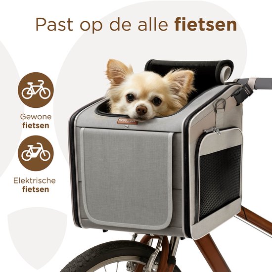Trevopet® Panier à vélo pour chien - Panier à vélo 4 en 1 pour chien, sac de transport, sac à dos et siège auto - Convient aux vélos électriques - Pour les chiens jusqu'à 8 kg - Gris
