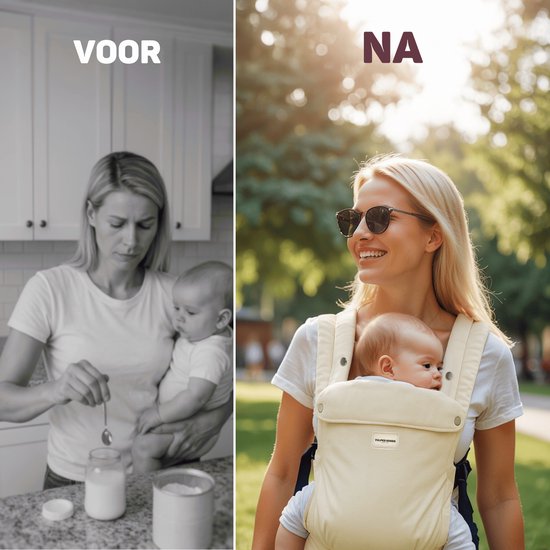 Vulpes Goods® BabyCare - Porte-bébé - Porte-bébé ergonomique 0-36 mois - Porte-bébé ventral de luxe jusqu'à 20 kg - Coton OEKO-TEX® - Confort mains libres - Avec support dorsal et position M - Crème