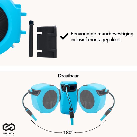Infinity Goods Wandslangbox - 30 Meter - Slanghouder - Tuinslang Met Haspel - 180° Draaibaar - Automatisch - Slanghaspel