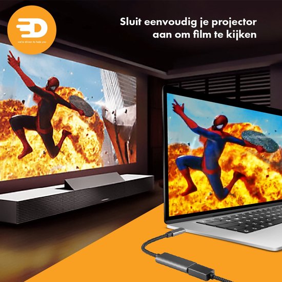 Drivv. Adaptateur USB C vers HDMI - Supporte 4K 60Hz - Thunderbolt 3 - Nylon - Gris