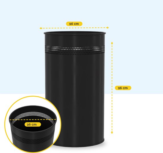 BRASQ Trashcan Metal Office/Home Use - Poubelle - Corbeille à papier - Rond - Poubelles - Noir 21 litres