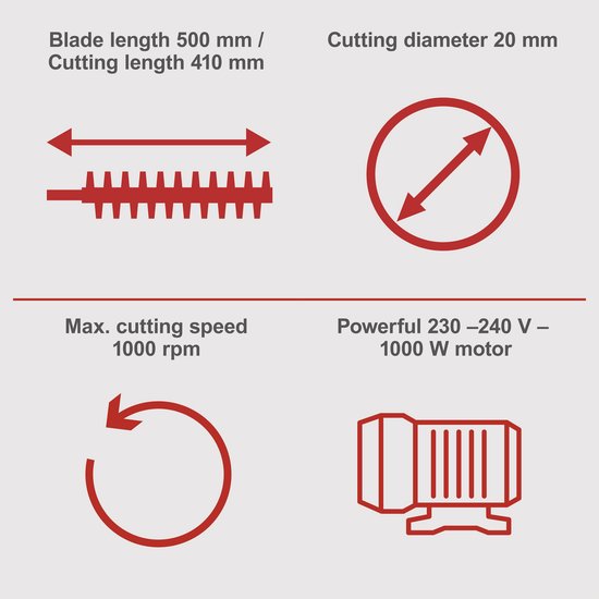 Taille-haie télescopique électrique Scheppach ETHT1000 - 1 000 W - Épaisseur des branches : Ø 20 mm - Avec bandoulière - Longueur totale de 2 590 mm pour travailler facilement en hauteur