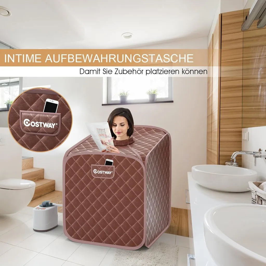 Sauna à vapeur Coast Mini 2 litres - Sauna d'intérieur pliable avec télécommande, minuterie, 9 réglages de température et siège - Marron