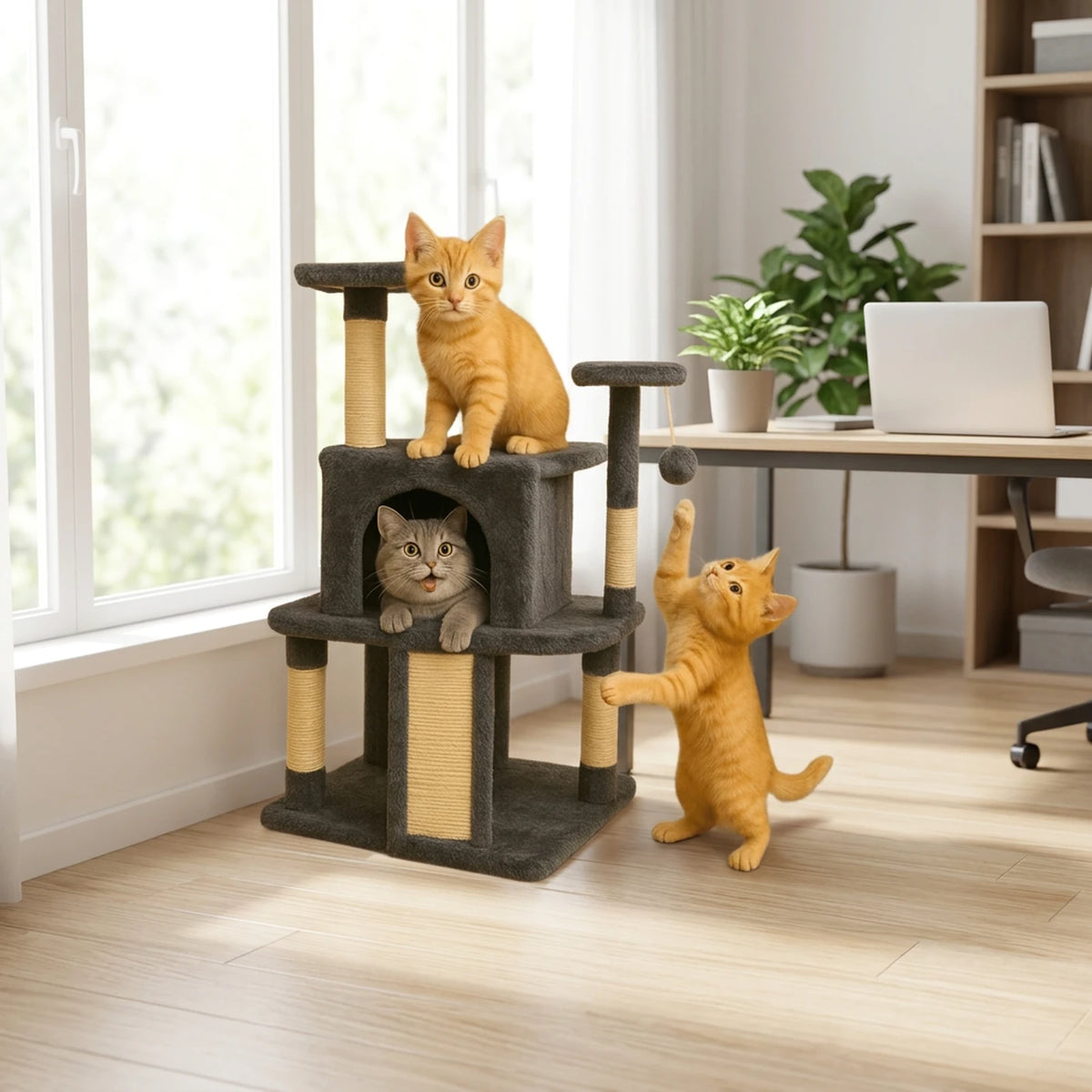 Arbre à chat Ochama avec lit - 102 x 43 x 43 cm - À plusieurs niveaux - Arbres à chat en sisal - Structure d'escalade - Pour chats de petite et moyenne taille
