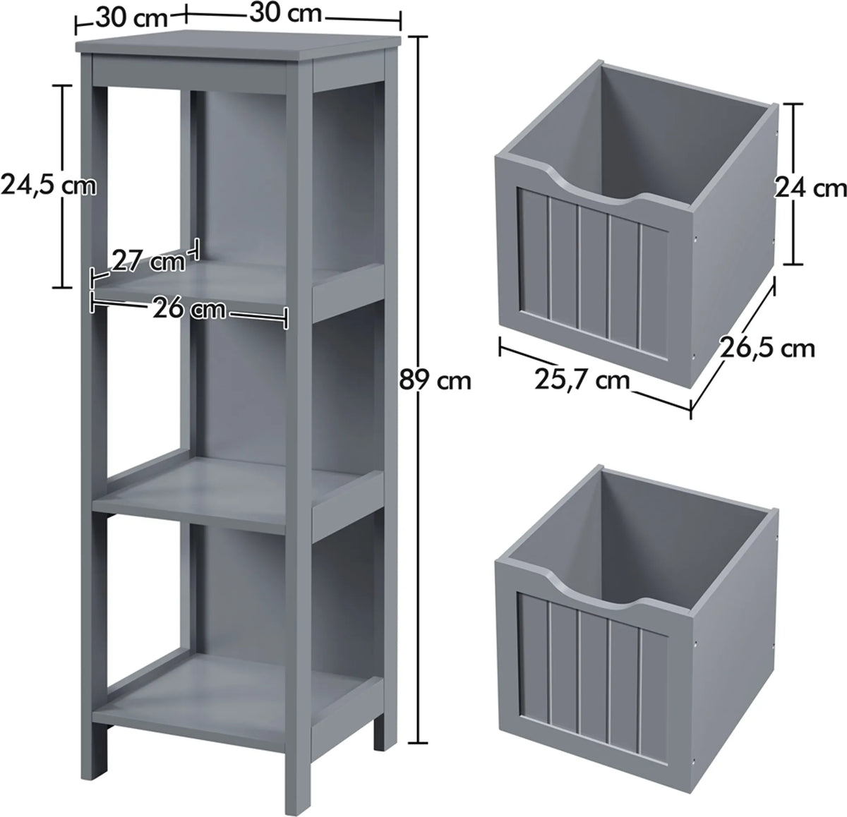 Yaheetech : armoire de salle de bains et meuble de rangement peu encombrant avec 2 tiroirs amovibles, hauteur 89 cm – gris foncé – MDF