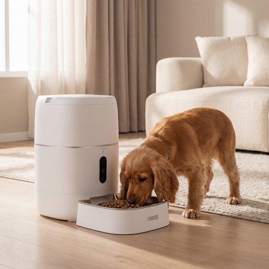 Mangeoire automatique Princess - Caméra HD et fonction intelligente - 6 litres – Chat et chien – Commande via application – Repas programmables – Bol en acier inoxydable – Batterie de secours – Distributeur automatique de nourriture – 610065