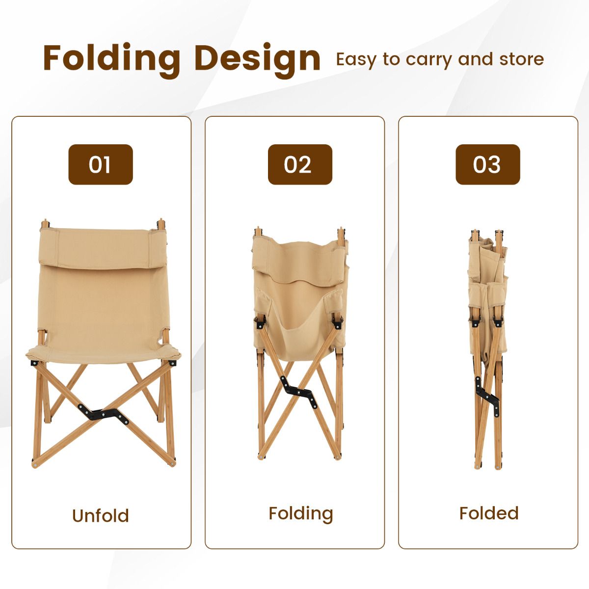 Chaise de camping pliable Coast - Bambou - Dossier réglable - Sac de transport inclus - Naturel