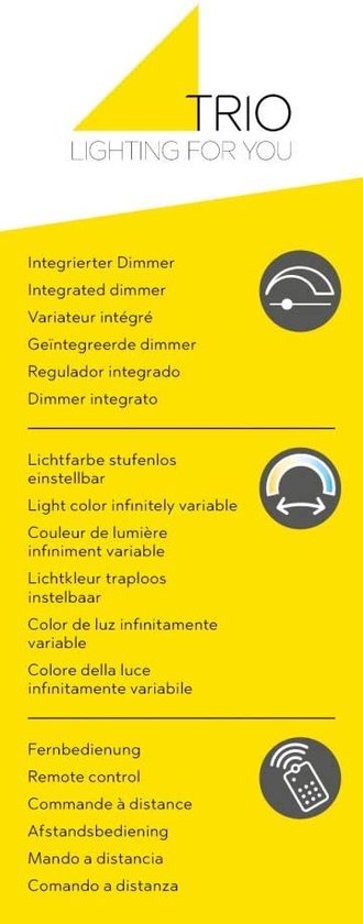 TRIO LUGANO - Plafonnier - Gris - incl. 1x SMD 42 W - Télécommande - Variateur intégré - Couleur de lumière réglable en continu - Veilleuse - Fixation au plafond - Ne convient pas pour un variateur externe - Fonction mémoire