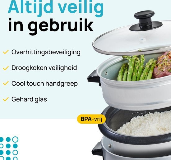 MOA Cuiseur de riz avec cuiseur vapeur 1.5 litres - acier inoxydable - RC18S