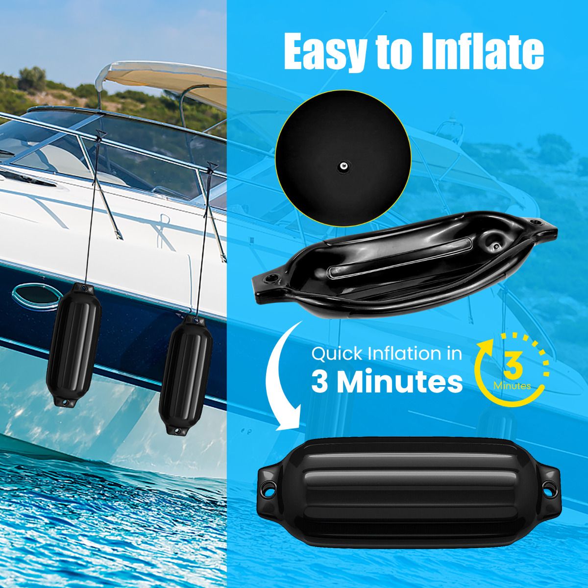 Coast Set of 4 Boat Fenders - Protection UV - PVC - Noir