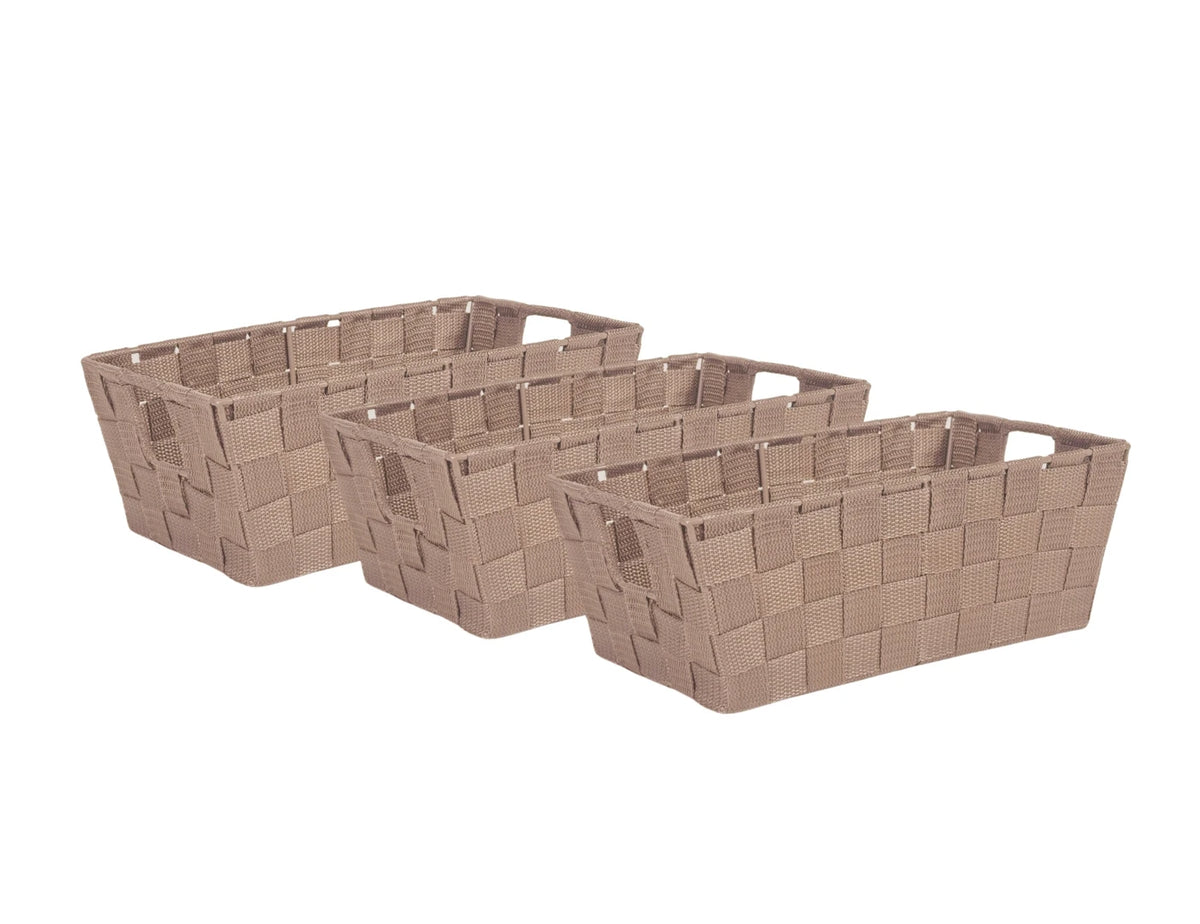 Kevahome Lot de 3 paniers de rangement avec sangle de transport - Polypropylène tissé à la main - Taupe - 12 x 6,5 x 4,5 pouces