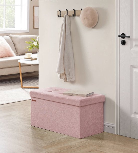 Tabouret de rangement - Banc ottoman - Organisateur de coffre à jouets - MDF & Lin - Rose pastel