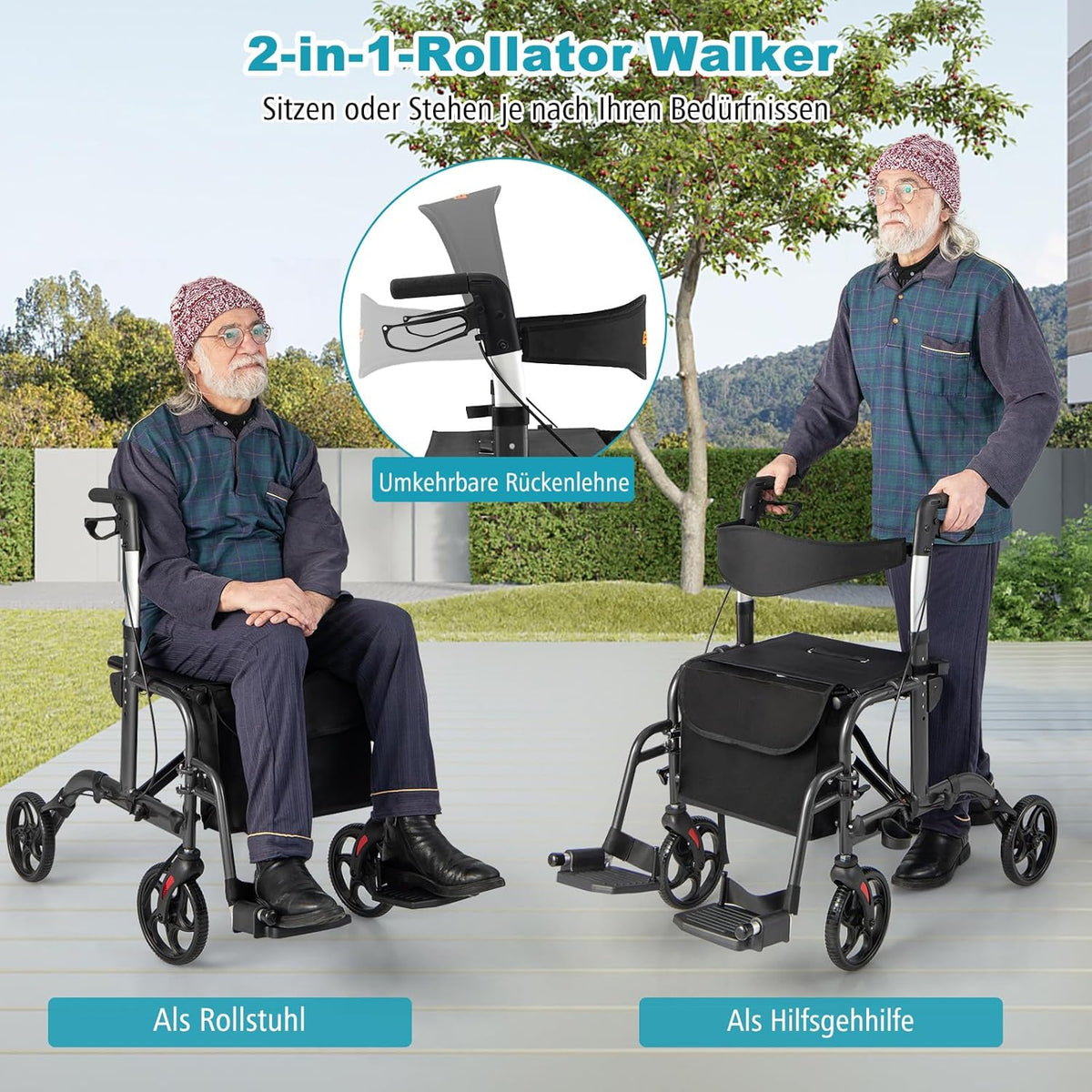 Déambulateur pliable Coast - Multifonctionnel - Hauteur réglable - Avec support pour sac et bâton - Noir
