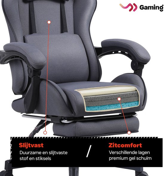 VDD - fauteuil de jeu avec repose-pieds - accoudoirs rembourrés - hauteur réglable - coussin de massage - gris