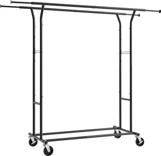 O'DADDY® Kledingrek op wieltjes - Garderoberek - Kledingstang - Verstelbaar en Uitschuifbaar - Industriële Wielen - Metaal - Stabiel tot 110 kg - Zwart