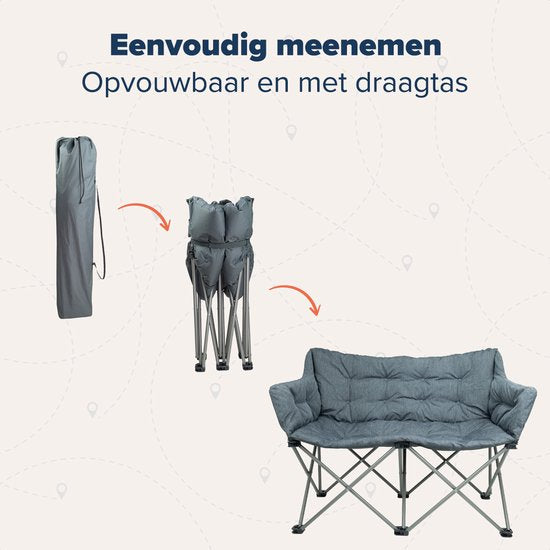 TRVLMORE Chaise de camping - 2 personnes - Pliable - Sac de transport inclus - Chaise de camping - Capacité de charge 240 kg - Gris