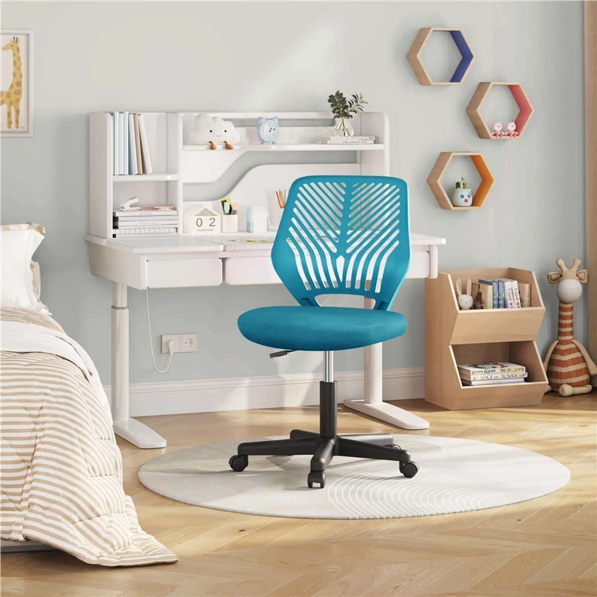Chaise de bureau sans accoudoir Yaheetech - Hauteur réglable par vérin à gaz, roues pivotantes à 360° et rembourrage en mousse souple - Pour le bureau et l'étude - Polyester noir et nylon - 50 x 55 x 79-92 cm