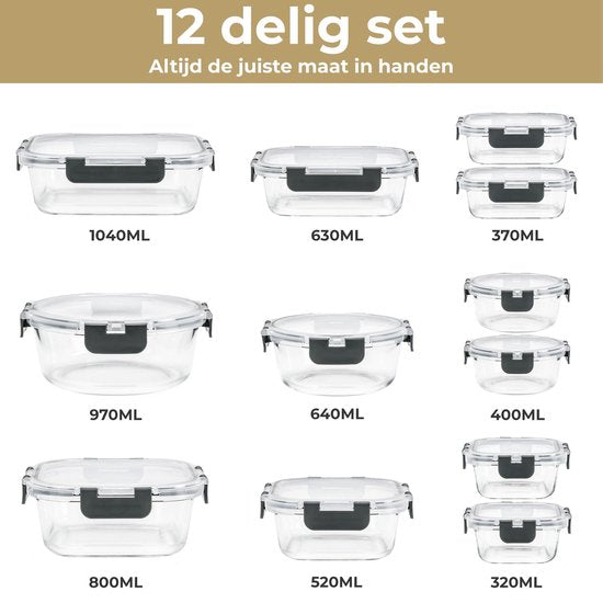 Stosh Freshness Trays - Plateaux pour la préparation des repas - Plateaux de congélation - Verre - 12 pièces - Sans BPA
