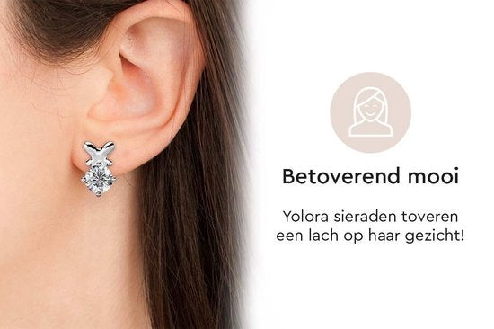 Yolora Boucles d'oreilles pour dames avec cristaux Kalpa Camaka - couleur argent - plaqué or blanc 18K - Clous d'oreilles - Cadeau de fête des mères