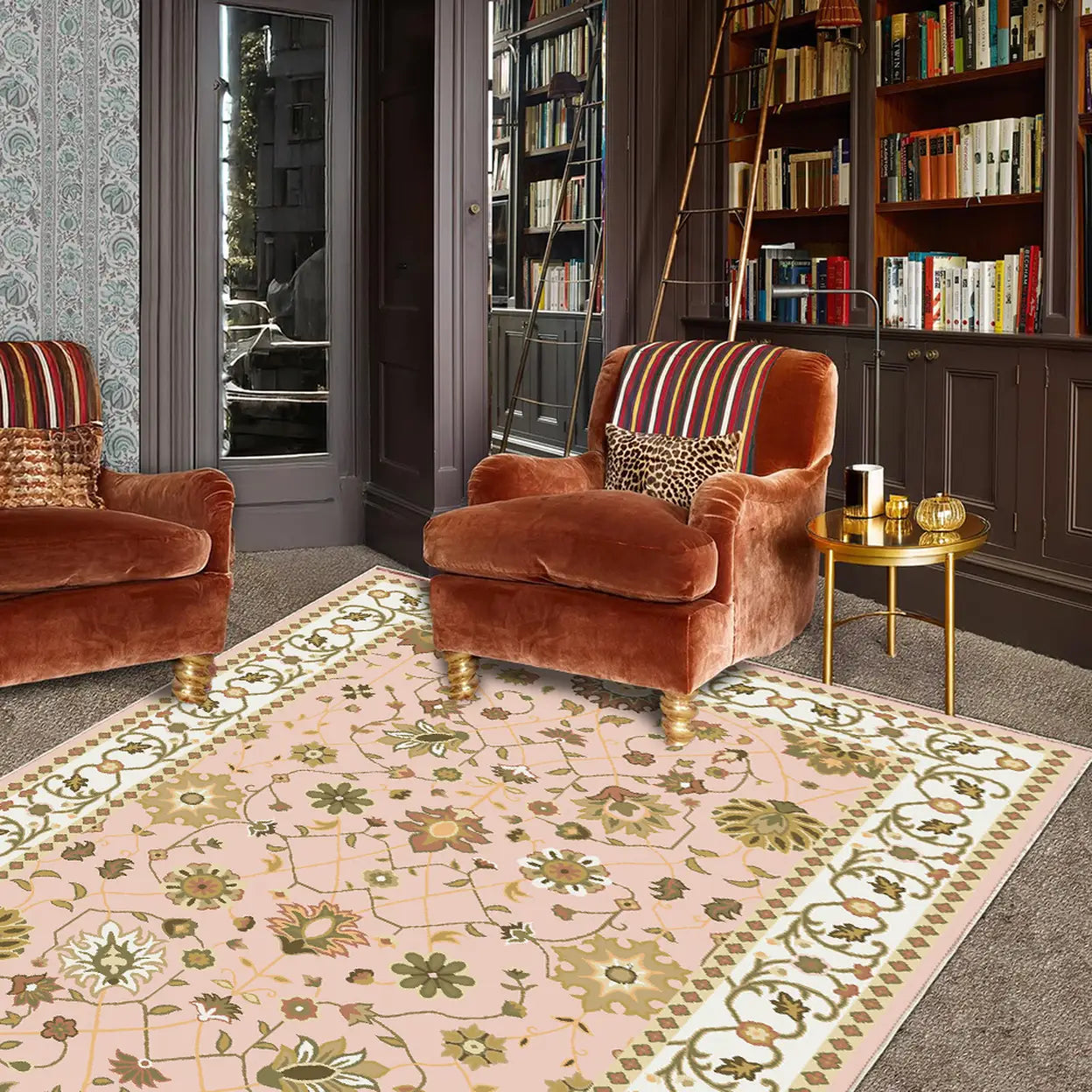 Tapis WhereHike - Multicolore - Motif floral vintage - Lavable - Antidérapant - Polyester - 183 x 274 cm