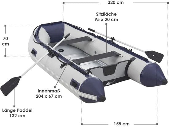Bateau gonflable / Dinghy gonflable / boat - 2 banquettes - Gris - 2 pagaies incluses