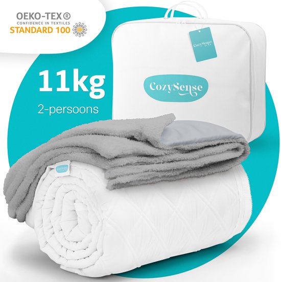 Couverture lestée CozySense® 11 kg - 2 personnes - Couverture lestée - Couverture lestée avec répartition de la pression GLASS-Flow® - Housse lavable incluse - 200 x 200 cm - Gris