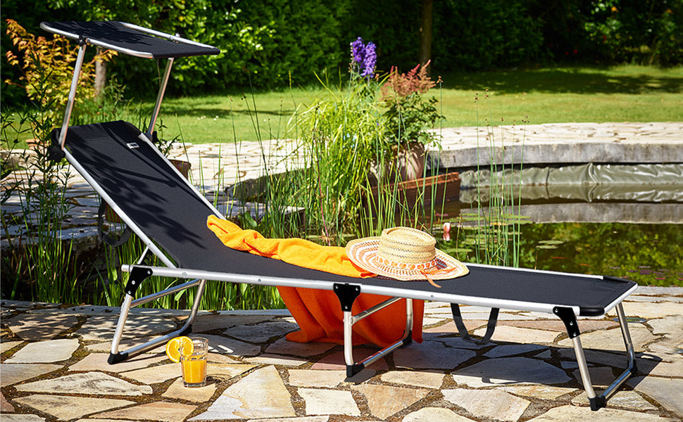 Casaria Aluminium Lounger Malta - équipée d'un parasol réglable en continu, d'un dossier à quatre positions et d'un sac latéral amovible - pour le jardin et la plage - aluminium et polychlorure anthracite - 210x61x35 cm