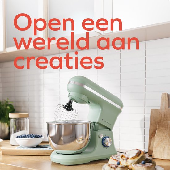 KitchenBrothers Robot de cuisine - 1200W - Robot de cuisine - 5L - Mélangeur à pain - Mélangeur avec bol - Mélangeur de cuisine - Vert pastel