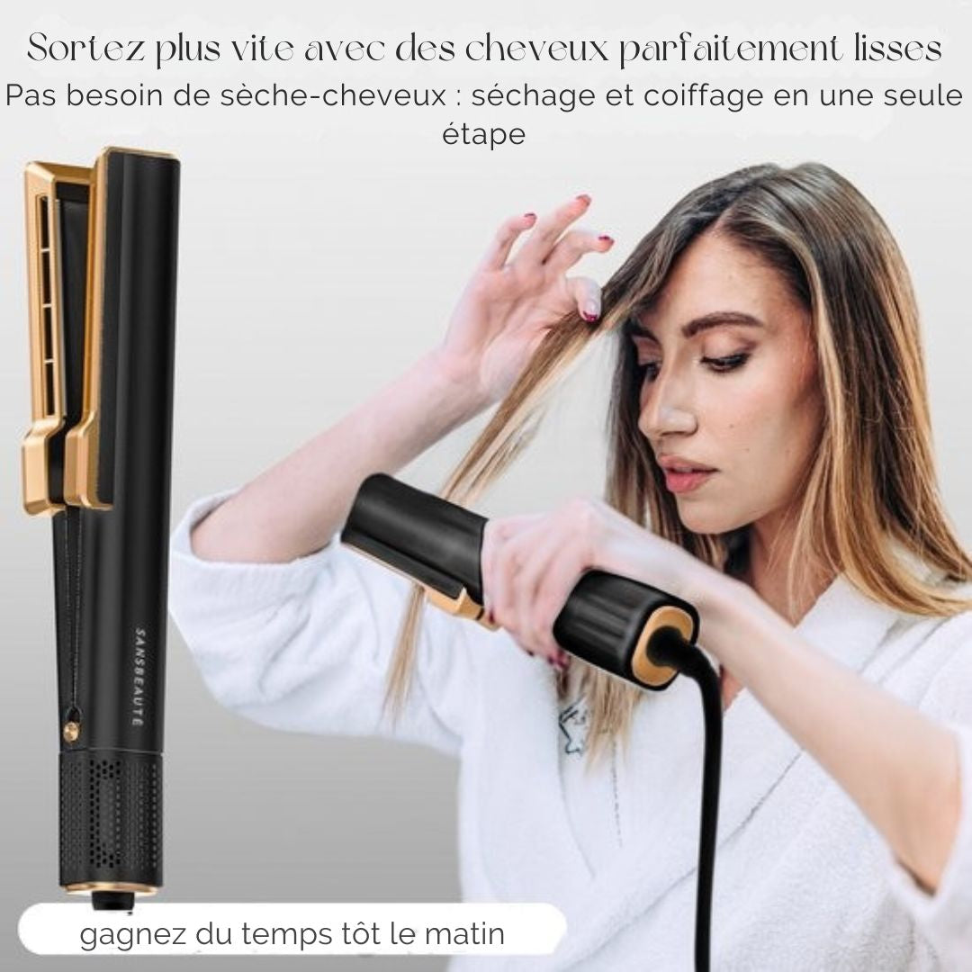 Lisseur Sansbeauté® - 2 en 1 - Sèche-cheveux et lisseur - Jet d'air froid - 80 °C à 140 °C - Lisseur à vapeur alternatif - Noir