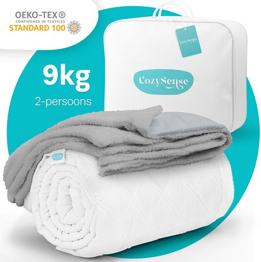 Couverture lestée CozySense® 9 kg - Double - Couverture lestée - Couverture lestée avec répartition de la pression GLASS-Flow® - Housse lavable incluse - 200 x 200 cm - Gris