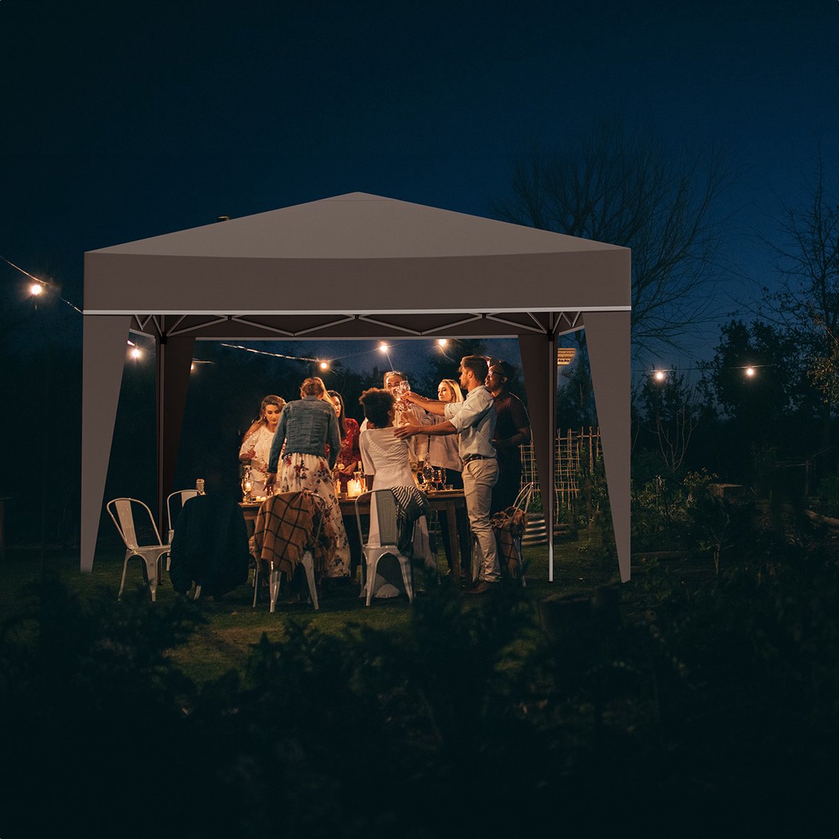 LifeGoods Party Tent - Pavillon - EasyUp - Pliable - Imperméable - Avec sac de transport - 300 x 300 cm - Beige