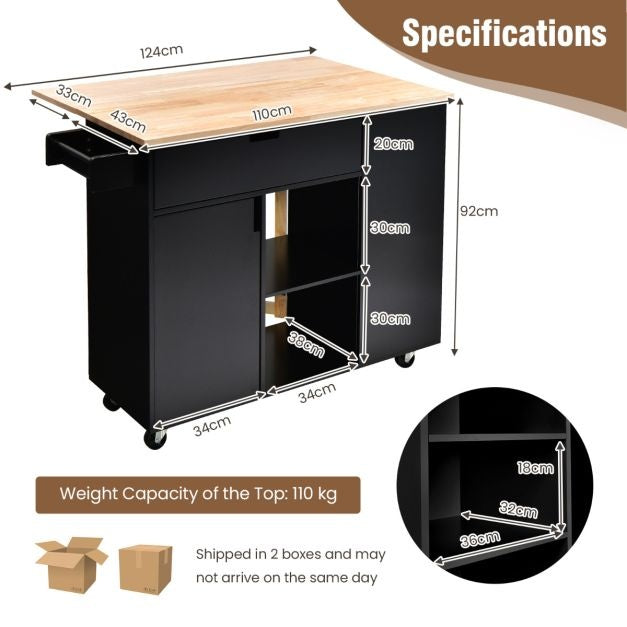 Coast Kitchen trolley chariot de service sur roulettes - Chariot pour îlot de cuisine - 124 x 43 x 92 cm - Noir
