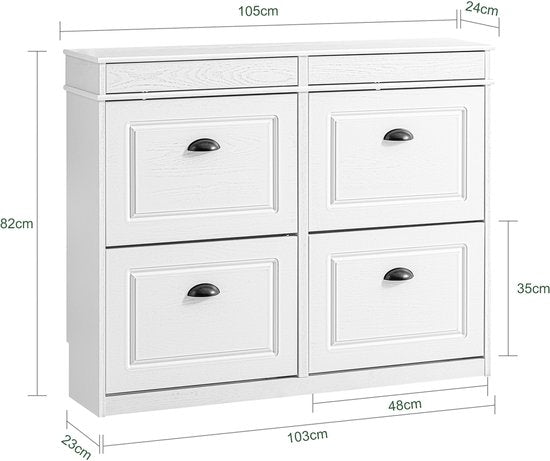 SoBuy FSR79-WG Meuble à chaussures avec 4 abattants, meuble à chaussures, entrée, meuble à chaussures, étagère à chaussures, 16 paires, pour couloir, entrée, 103 x 23 x 82 cm, effet bois antique, blanc