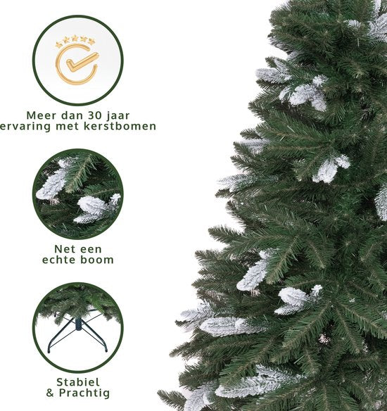 PristinePine Full Artificial Christmas tree with snow 180cm - Arbre de Noël robuste - Base en métal - Montage rapide