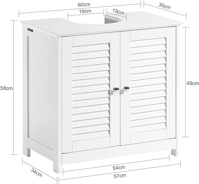 SoBuy Meuble lavabo - 2 Portes - 2 Etagères - Blanc - 60x35x58 cm - FRG237-II-W