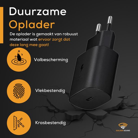 Golden Sound original 25W fast charger - USB C Fast charger - Samsung charger - 1.5 metre wire - Power adapter - Charger suitable for Samsung & Apple