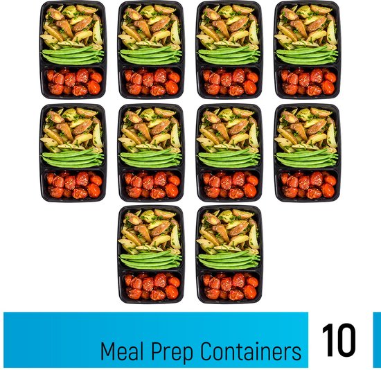 Fitcrafters Meal Prep Trays - Plateaux fraîcheur - Plateaux congélation - 10 pièces - 2 compartiments - 1L - sans BPA