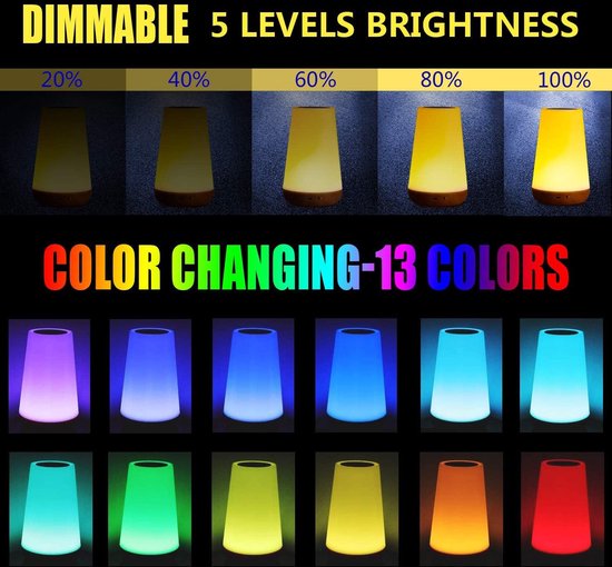 Veilleuse LED rechargeable - commande tactile - 13 couleurs