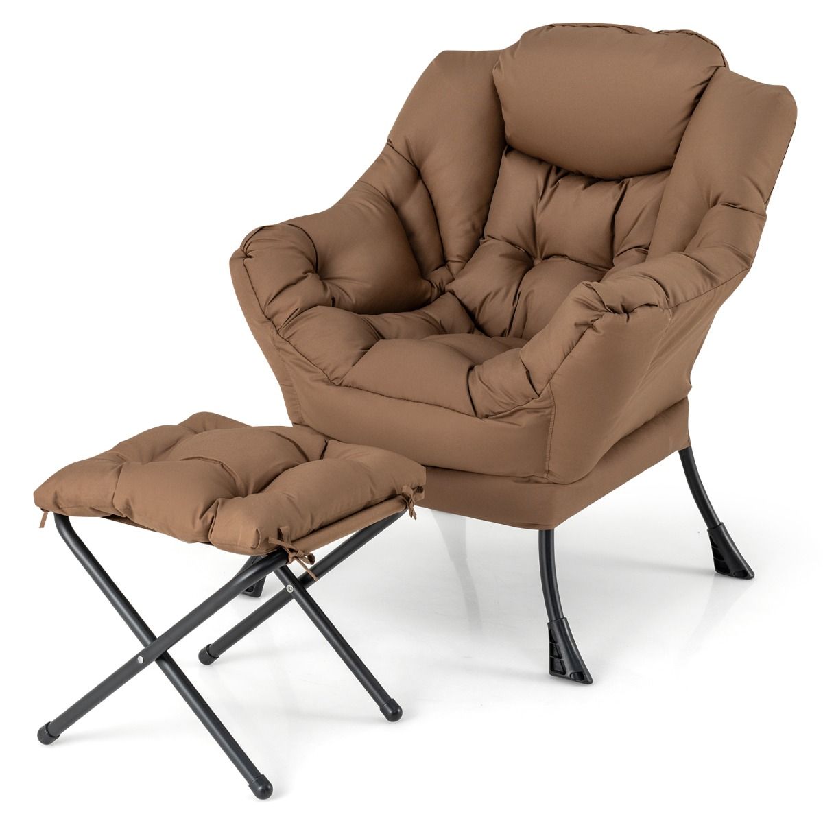 Fauteuil Coast avec repose-pieds - Fauteuil relax avec accoudoirs et repose-pieds - Design ergonomique - Marron