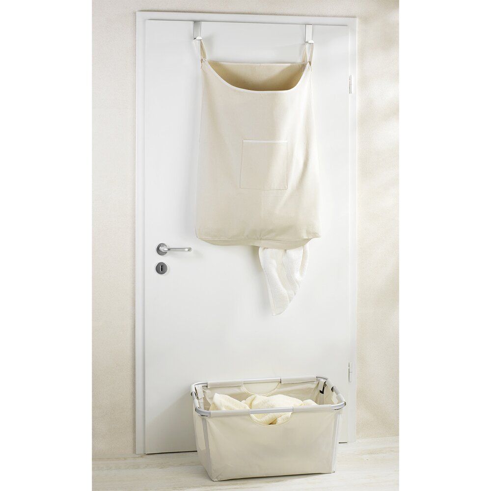 Panier à linge à suspendre Canguro de WENKO, beige - 65 L - Coton - Avec crochets en acier inoxydable