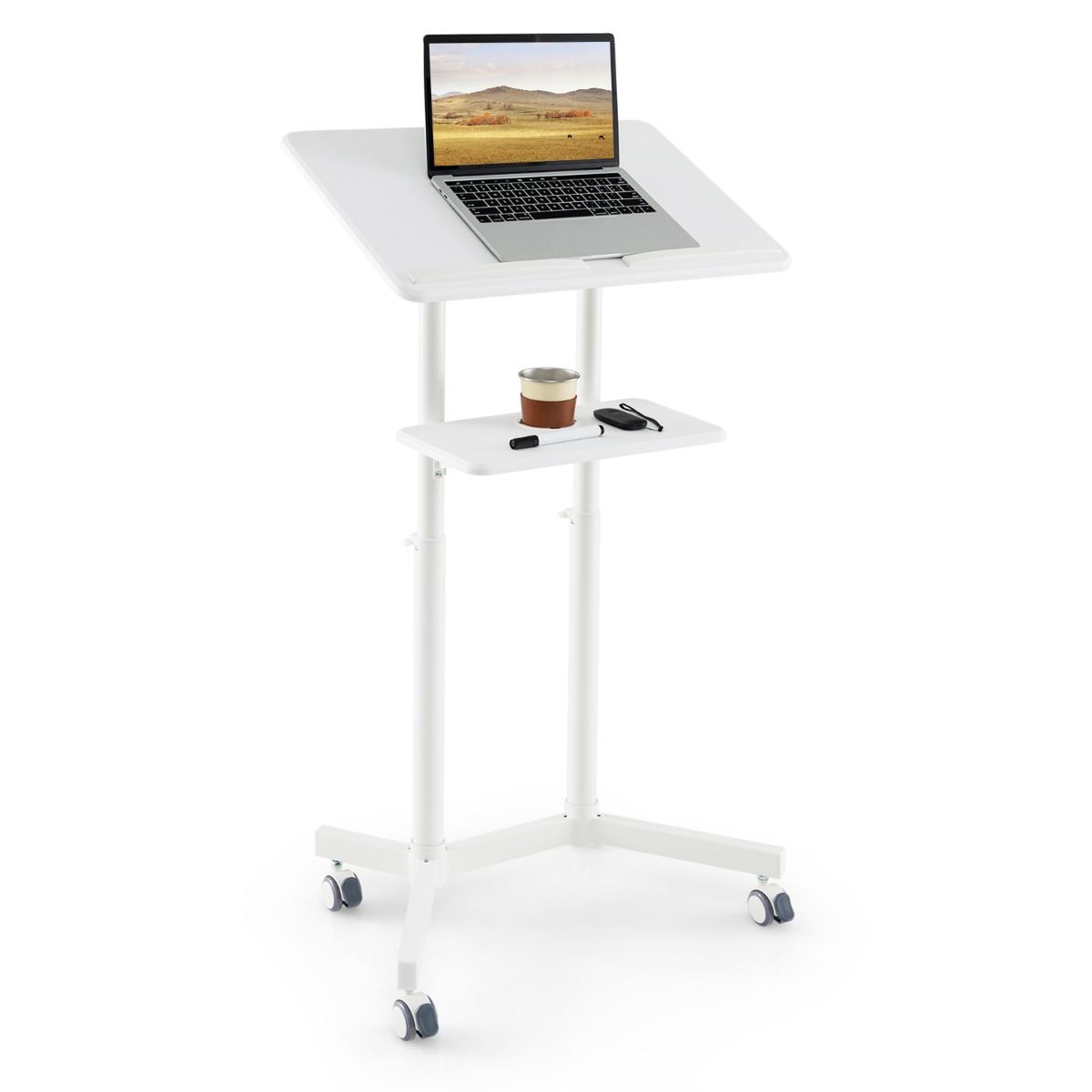 Pupitre Coast sur roulettes - Réglable en hauteur - Plateau inclinable - Blanc