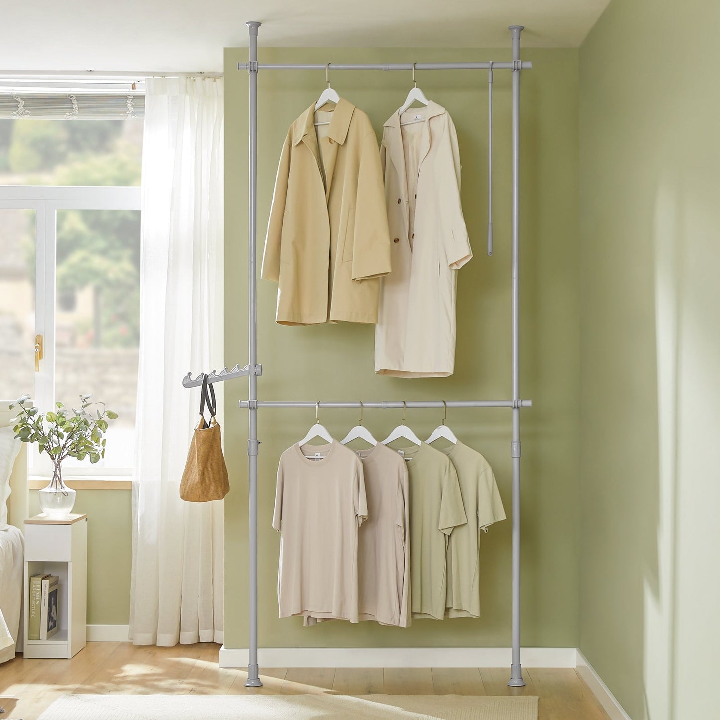 SoBuy Système de penderie télescopique - 2 tringles à vêtements - L (62-113) x H (200-285) cm