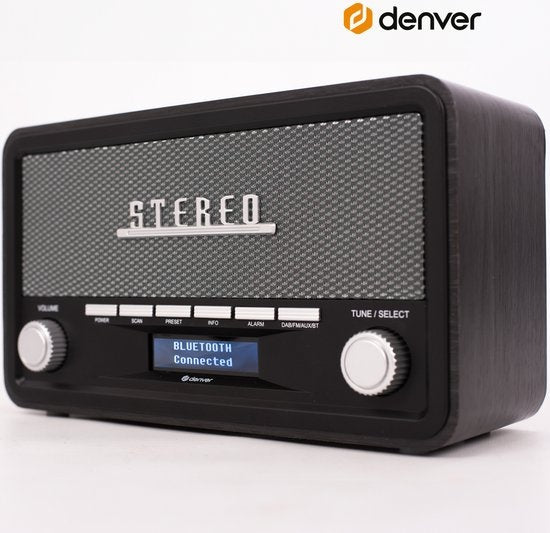 Denver DAB Radio - Model 2023 - Retro Radio - Bluetooth - DAB+/ FM - Dimmable - Batteries & secteur - DAB18 - Darkgrey
