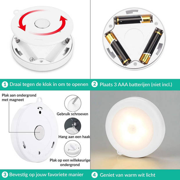 Iqonic - 3 Pack Lampe à Led sans fil - Blanc chaud - 8x8x1.7 cm