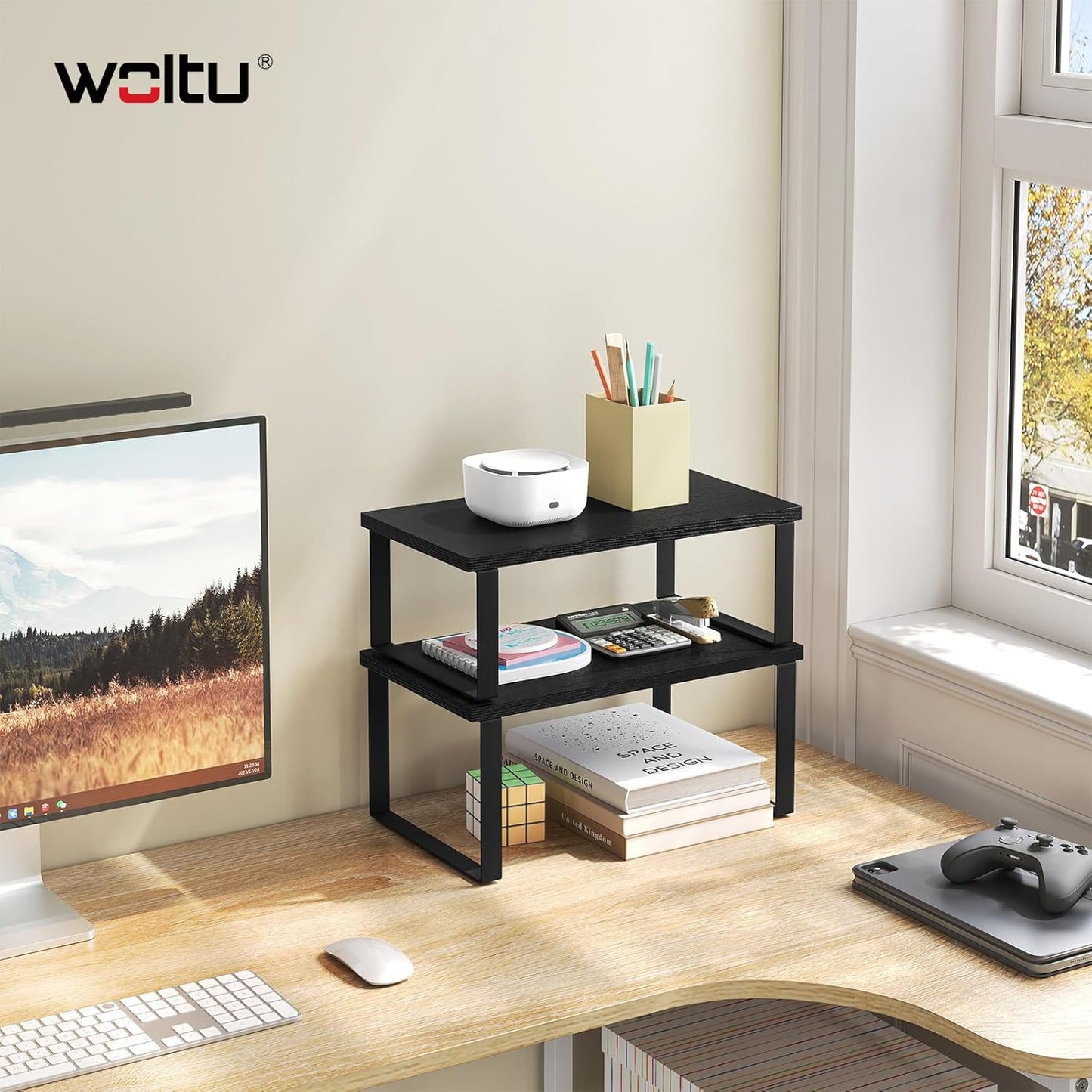 Étagère à épices empilable Woltu en 2 parties - Noir - MDF et métal - 34 x 19,5 x 15,5 cm