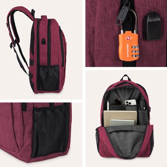 TRVLMORE Backpack - Sac à dos avec compartiment pour ordinateur portable 17,3 pouces - Cartable - Résistant aux éclaboussures - Hommes et Femmes - Garçons et Filles - 36L - Bourgogne