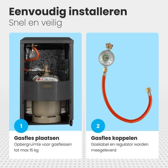 Réchaud à gaz mobile Auronic - avec roues - jusqu'à 60 m² - avec détendeur et tuyau de gaz - avec housse de rangement - noir