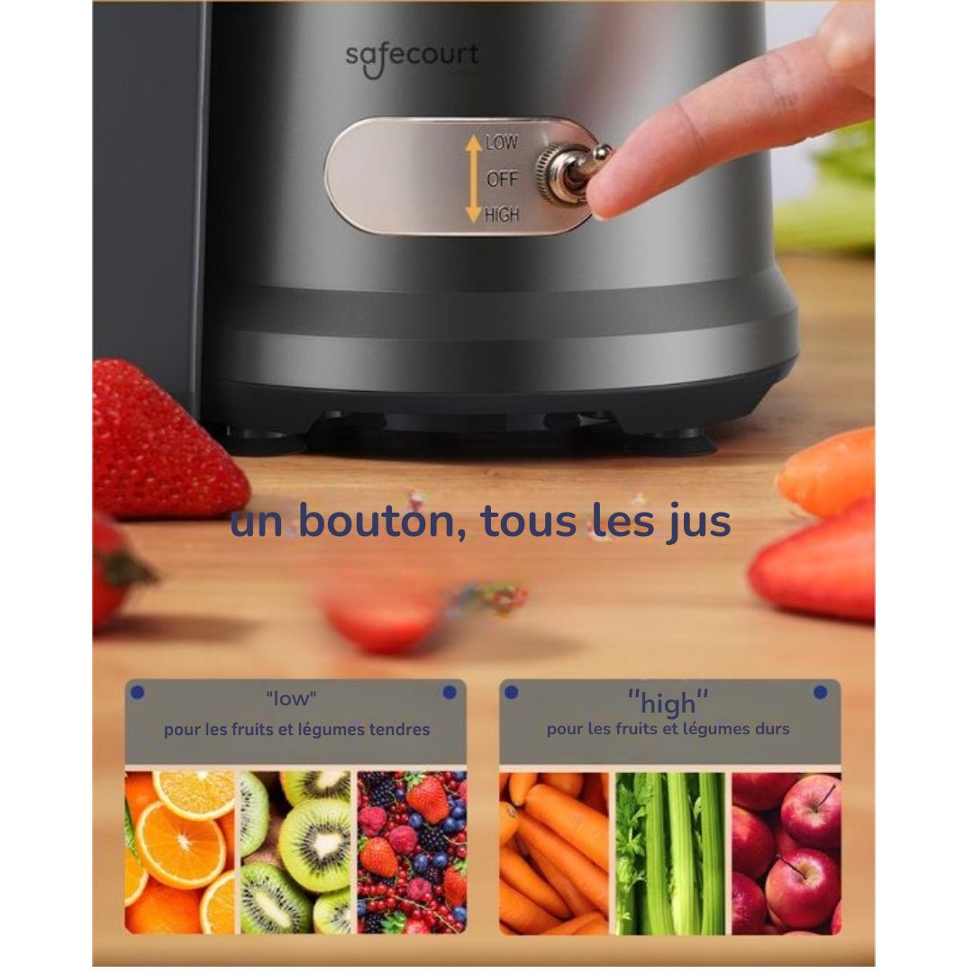 Extracteur de jus pour fruits et légumes Safecourt Kitchen - Grande ouverture de remplissage - 3 vitesses - 1200 watts - noir